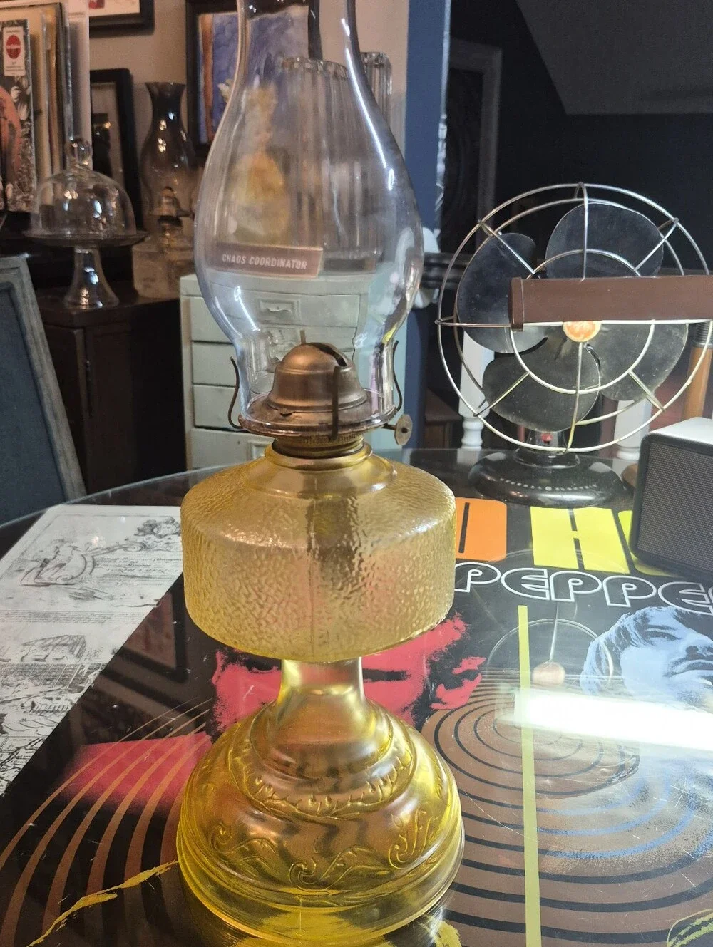 Amber Glass Oil Lamp - Decorative Home Accent